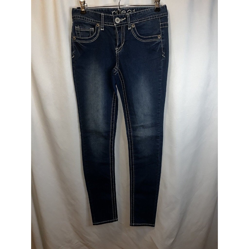 Rue21 Mid Rise Skinny Jeans Womens Juniors Size 1/2 28x30 Blue Button Stretch
